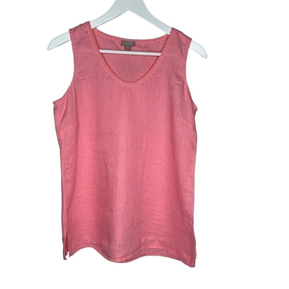 J Jill Women’s linen Sleeveless Blouse Size XS Pink Eyelet Detail